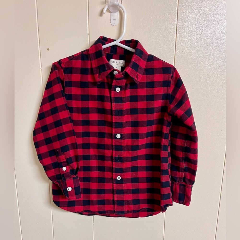 J Crew Crewcuts Flannel Shirt Buffalo Plaid Red Black 2T Sz 2